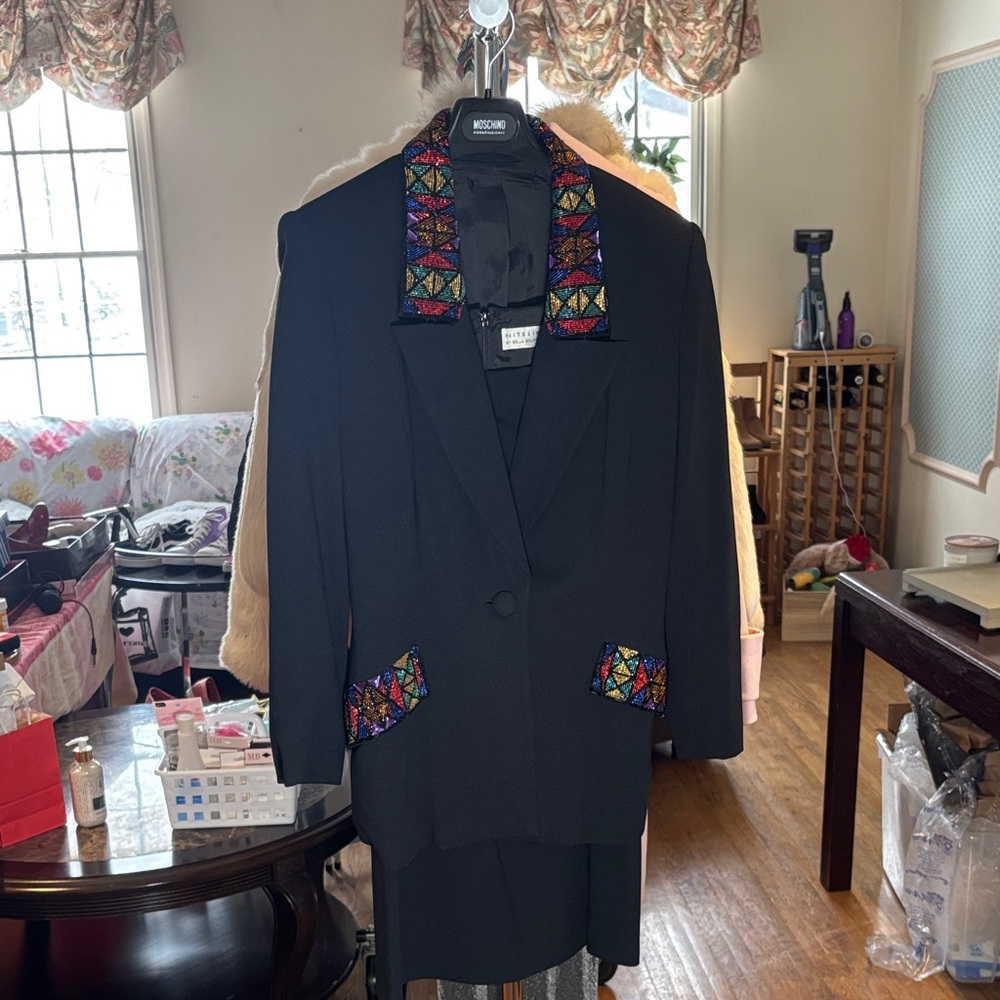 Black Blazer with Colorful Accents and square neckline mini mini dress, 2 piece